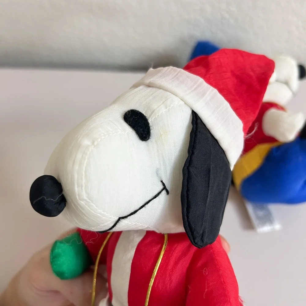 Vintage Snoopy Peanuts Christmas Tree Ornaments Plush set of two, Santa, Soldier